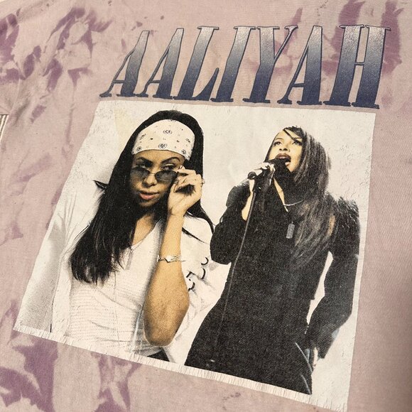 Aaliyah Short Sleeve Medium Purple Tie Dye Cotton Graphic R&B Music T Shirt - Picture 6 of 6